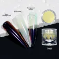 Aurora chrome nail powder TN01 showing color effects on black, white, and clear bases. - Dopamine Aurora Powder 01 (TN01)