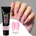 Detail of light pink shimmer nail extension gel with glossy and frosted finish effects - B04 Light Pink Shimmer / 15g Pack