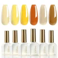 Close-up of professional 6-color nail gel polish set with yellow and tan color swatches - 6 Color Set 04
