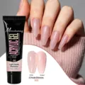 Close-up of Light Nude Shimmer nail gel application showing glossy and frosted finish - B05 Light Nude Shimmer / 15g Pack