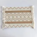 Bohemian rectangular cotton linen placemat with tassels for dining table heat insulation - Brown Geometric Texture (Pattern 3) / 30x50cm / Off White