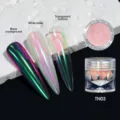 Chameleon aurora nail powder TN03 showcasing different effects on black and white base - Dopamine Aurora Powder 03 (TN03)