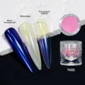 Detailed view of aurora nail powder TN05 effects on black, white and clear bases - Dopamine Aurora Powder 05 (TN05)