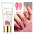 Κοντινό πλάνο ροζ glitter gel επέκτασης νυχιών με γυαλιστερό και ματ τελείωμα για μανικιούρ - Συσκευασία 30ml / Begonia Λάμψη (B08)