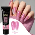 Detail of B10 pink shimmer nail extension gel with glossy and frosted finishes. - B10 Pink Shimmer / 15g Pack