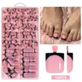 Detailed view of 160pcs French style short pink press-on toenails in storage box - 160 Pieces Per Box / Black French Tip (04)