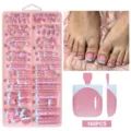 Premium French style pink and blue toe press-on nails 160pcs set for salon pedicure - 160 Pieces Per Box / Sky Blue French Tip (05)