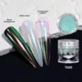 Professional chameleon aurora nail powder showing effects on black and white bases. - Dopamine Aurora Powder 09 (TN09)