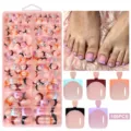 160pcs French style press-on toenails set in pink storage box for DIY pedicure art - 160 Pieces Per Box / Mixed French Five Colors (07)