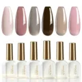Zes trendy kleuren UV LED nagelgellak set weergegeven met glanzende swatches - 6 Kleuren Set 15