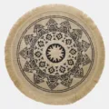 Runder Boho-Tischset aus Jute mit schwarzem Geometriemuster und Fransen. - Quasten Stil 7 / 38 cm