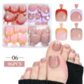 96pcs French style press-on toe nails set with glitter nude and solid colors decoration - 96 Pcs / Red Purple Orange French (06)