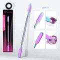 Detail view of rainbow titanium double-headed manicure steel pusher for professional cuticle care - Style 02 (gj0665-02) / AB Color