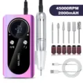 Professional portable electric nail drill 45000 RPM with rechargeable battery and bits - Iridescent Purple (V2)