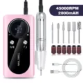 Professional portable 45000RPM electric nail drill set with drill bits and USB cable - Pink (V2)