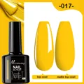 Vernis à ongles gel UV LED jaune montrant les effets de finition brillant et mat. - 017 (Jaune)