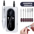 Professional 45000RPM electric nail drill with 2000mAh battery for manicure and pedicure - White (V2)