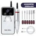 Professional 45000RPM portable electric nail drill machine with 2000mAh battery kit. - White (V5)