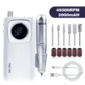 Professional 45000RPM portable electric nail drill machine with battery and metal handpiece - White (V4)