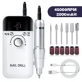 Professional 45000RPM portable electric nail drill machine with 2000mAh battery - White (V6)