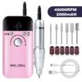 Professional pink electric nail drill kit with 45000RPM motor and 2000mAh battery. - Pink (V6)