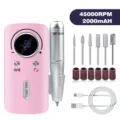 Professional portable electric nail drill 45000RPM in pink with bits set - Pink (V1)