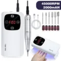 Professional portable electric nail drill machine with 45000RPM and 2000mAh battery - White (V3)