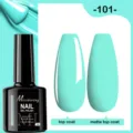 Vue détaillée du vernis à ongles vert menthe avec effets top coat brillant et mat - 101 (Vert Menthe)