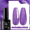 Comparaison de vernis gel pailleté violet avec finitions brillante et mate. - 107 (Paillettes Violettes)
