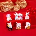 Joli ensemble de figurines de lapin en résine pour la décoration de paysage de bureau du Nouvel An. - 6 Pièces/Ensemble
