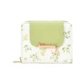 Portefeuille à fleurs pour femme avec rabat vert et logo métallique doré élégant - Style Contrasté Imprimé Feuilles / Vert