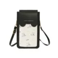 Cute bear pattern mini crossbody phone bag for women with Love Yourself text black and white - Black