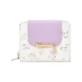Élégant petit portefeuille floral violet pour femmes avec breloque en métal doré - Style Contrasté Imprimé Feuilles / Violet