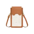 Cute bear pattern mini crossbody phone bag in brown and white faux leather finish - Brown