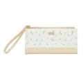 Élégant portefeuille long femme à motif floral avec dragonne coloris beige clair - Abricot
