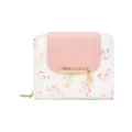 Élégant portefeuille bi-pli pour femmes à imprimé floral avec rabat rose et logo doré - Style Contrasté Imprimé Feuilles / Rose