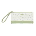 Portefeuille long pour femme vert sauge et blanc avec motif floral et dragonne - Vert