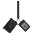 Porte-cartes 2-en-1 noir avec dragonne et mini pochette à monnaie avec fermeture dorée - Noir