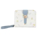 Élégant portefeuille court blanc pour femme avec imprimé floral cosmos et dragonne - Bleu