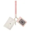 Porte-cartes et porte-monnaie 2-en-1 portable avec dragonne rose en couleur blanc crème - Blanc + Rose