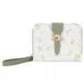 Petit portefeuille blanc élégant pour femme avec motif floral jaune et bride verte. - Vert