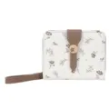 Portefeuille court blanc élégant pour femme avec motif fleur de cosmos et dragonne - Couleur Thé au Lait