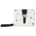 Élégant portefeuille court pour femme avec motif floral, fermeture éclair et dragonne - Noir