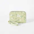 Porte-cartes accordéon vert clair avec imprimé floral marguerite blanche et dragonne - Vert