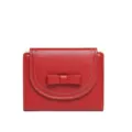 Red women's short bifold wallet with cute bow decoration and white stitching details - Red