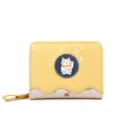 Petit portefeuille mignon en cuir PU jaune avec motif de chat porte-bonheur Maneki-neko - Jaune