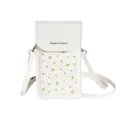 Small white floral crossbody phone bag for women with touchscreen clear back window - White