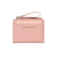 Portefeuille court rose minimaliste pour femme avec dragonne large et fermeture éclair - Rose