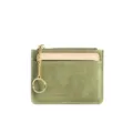 Olivgrüner Mini-Leder-Kartenhalter mit abnehmbarem goldenem Schlüsselring und Reißverschluss - Grün