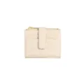 Porte-cartes matelassé beige minimaliste avec poche zippée et fermeture à pression sécurisée - Style Tirette en Métal / Blanc perle